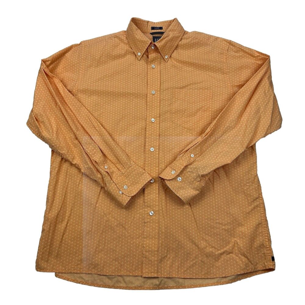 Gap Button Up Shirt Mens L Tangerine All Over Print Geometric Classic Fit